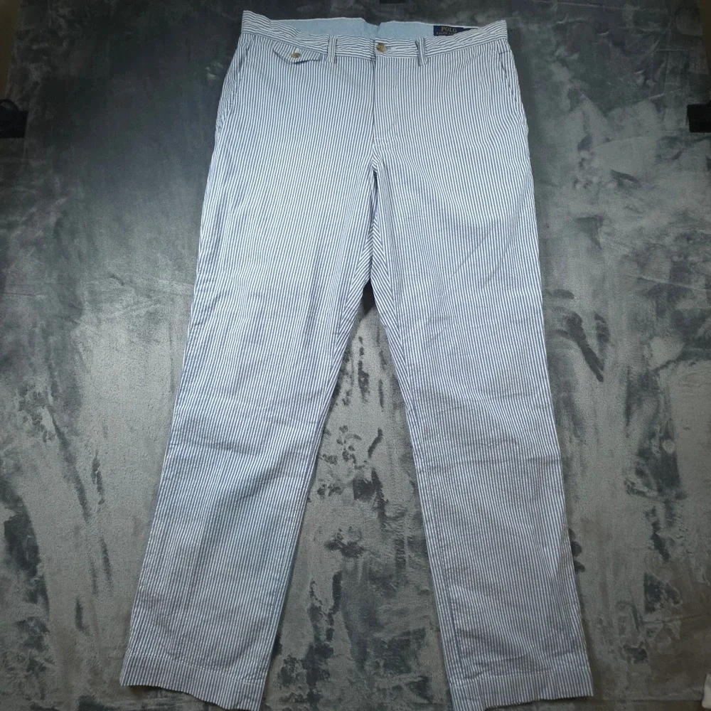Polo Ralph Lauren Mens Blue White Striped Seersucker Stretch Pants 34/32